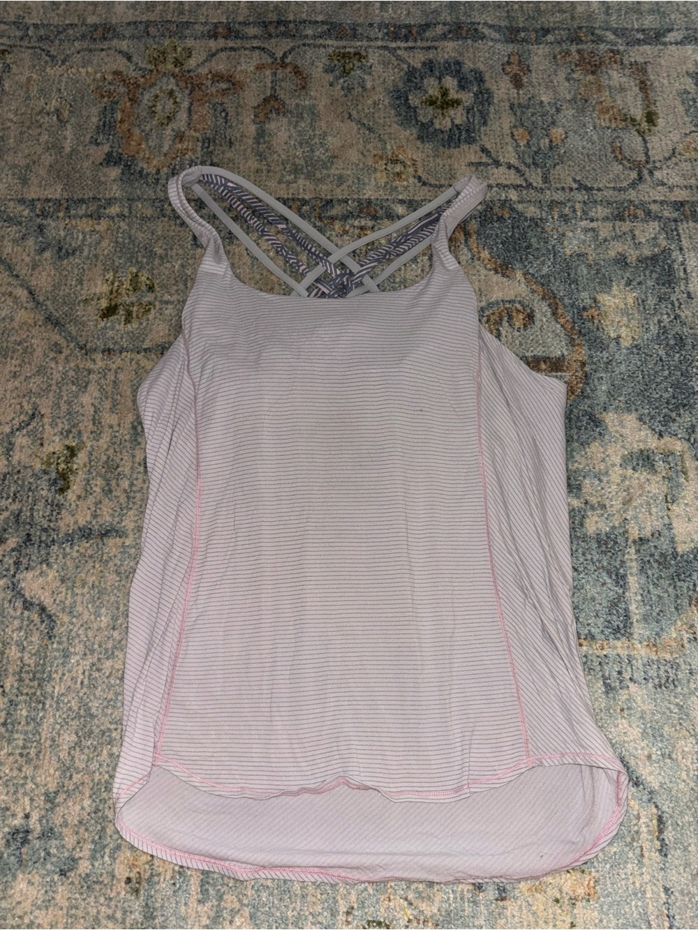 Light Pink/gray Striped Lululemon Tank with Cross-Back Detail